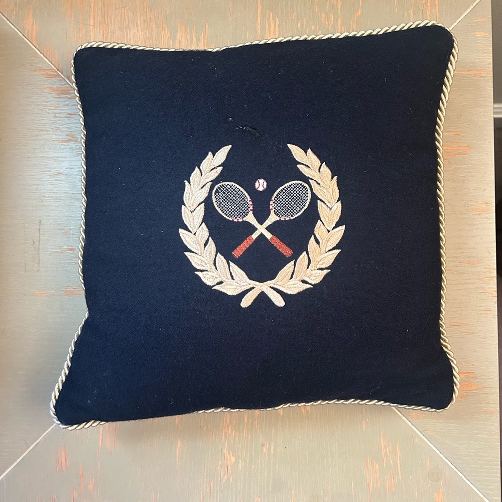 VINTAGE CJC Tennis & Laurel Embroidered Pillow